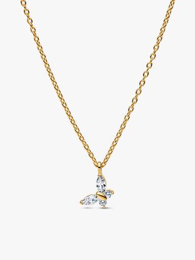 Conjunto de Colar e Brincos Borboleta Transparente Cintilante com Revestimento de Ouro