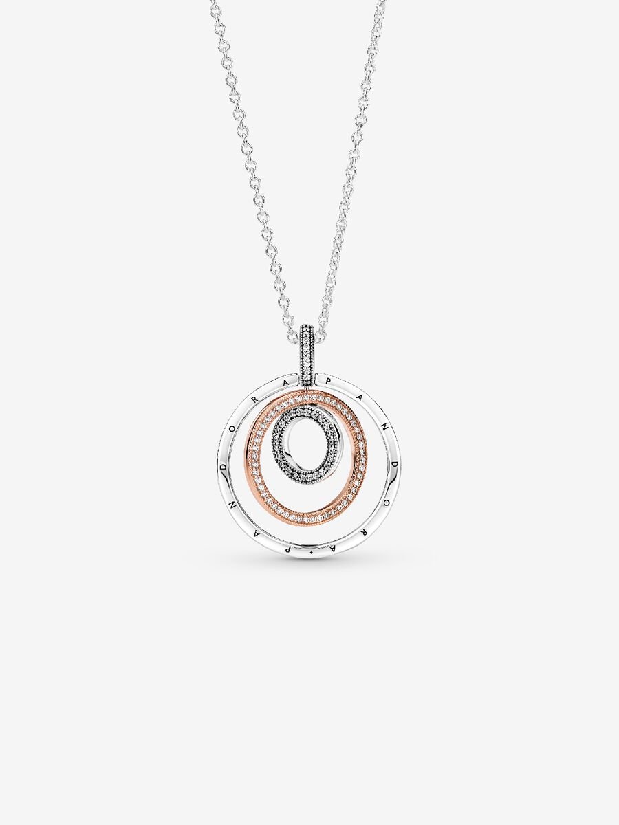 Colar Círculos Dois Tons Prata, Revestimento de ouro rosa 14k