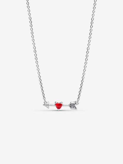 Colar Coração Flecha e Vidro Murano Prata