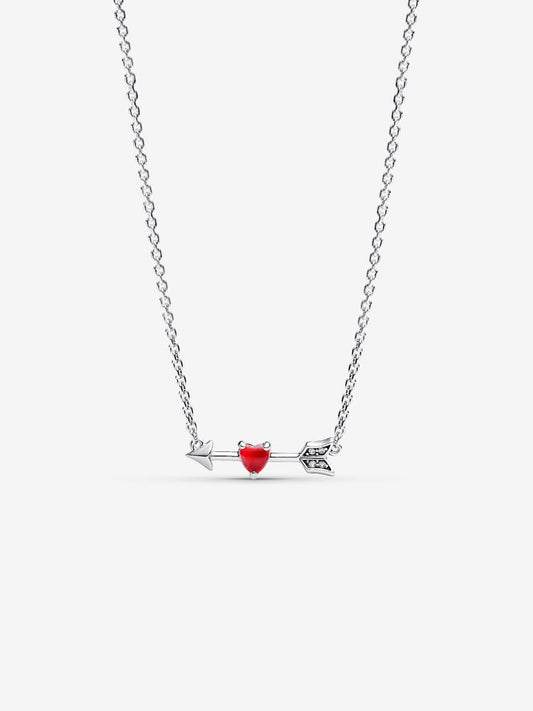 Colar Coração Flecha e Vidro Murano Prata