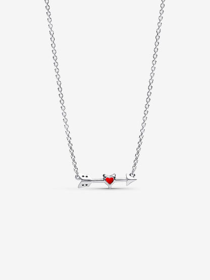 Colar Coração Flecha e Vidro Murano Prata