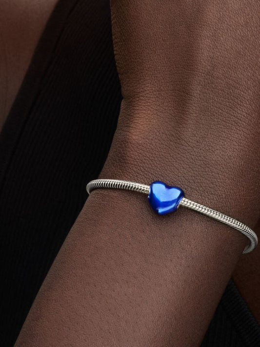 Conta Coração Azul Metálico Prata