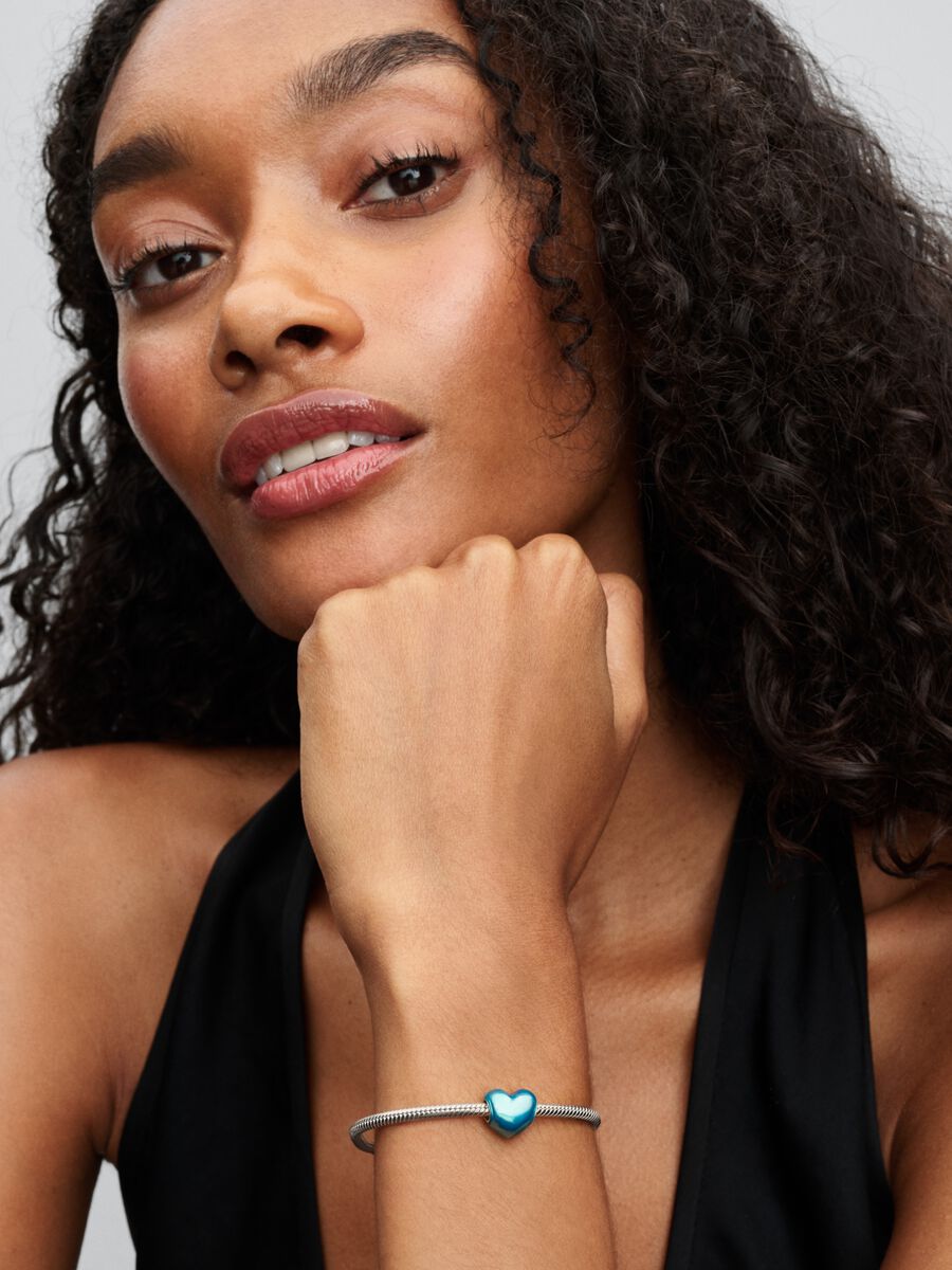 Conta Coração Azul Celeste Metálico Prata