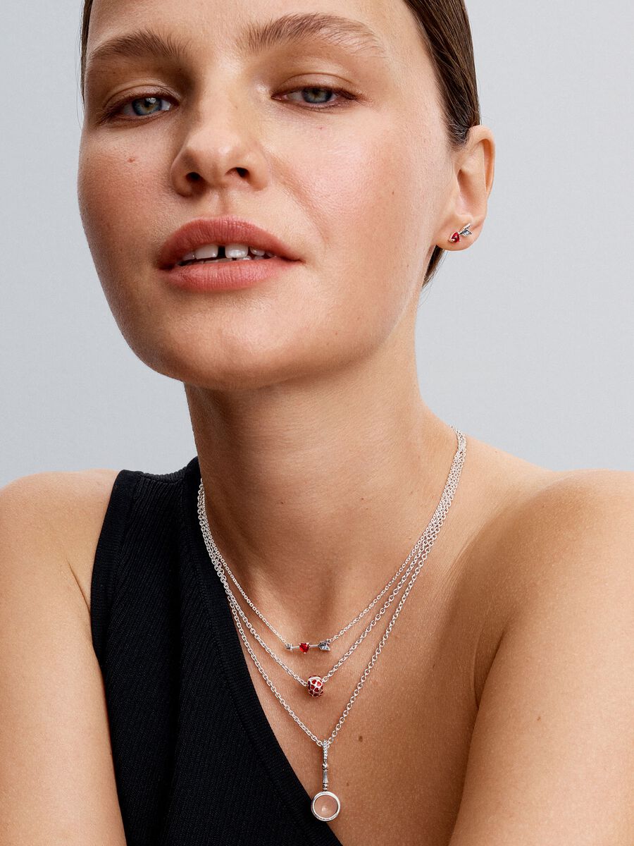 Colar Coração Flecha e Vidro Murano Prata