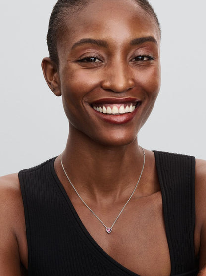 Colar Coração Elevado Rosa Prata